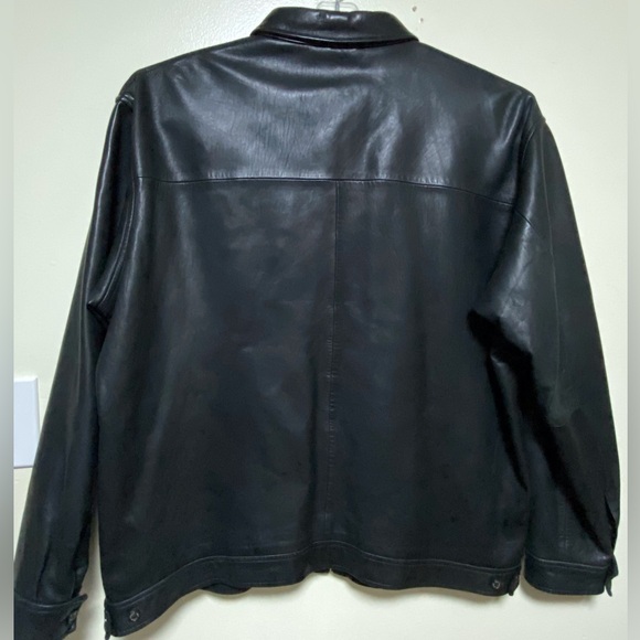 🔥 Polo Ralph Lauren Black Leather Jacket Men XXL Classic Full-Zip Timeless Style - Picture 4 of 16